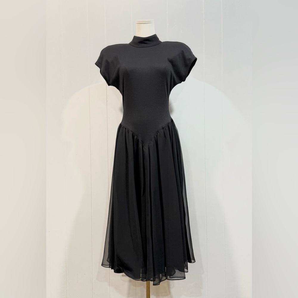 Vintage Arpeja Black Open-Back V-Waist Midi Dress Size 8 Black - Picture 3 of 11